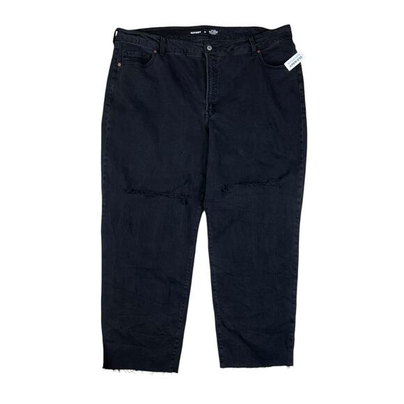 Old Navy NWT Plus Size Black Denim OG Loose High Rise Ripped Cut Off Jeans - Picture 2 of 9